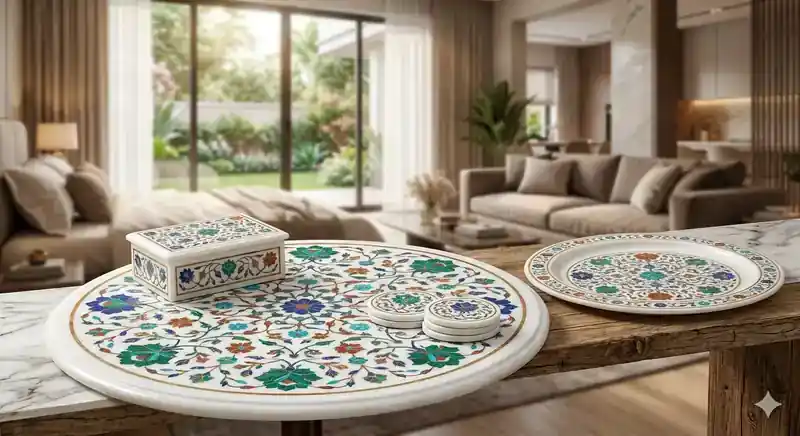 Marble inlay pietra dura Agra semi precious stone