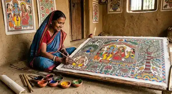 Savitri Devi Bihar woman artisan painting Mithila Madhubani art